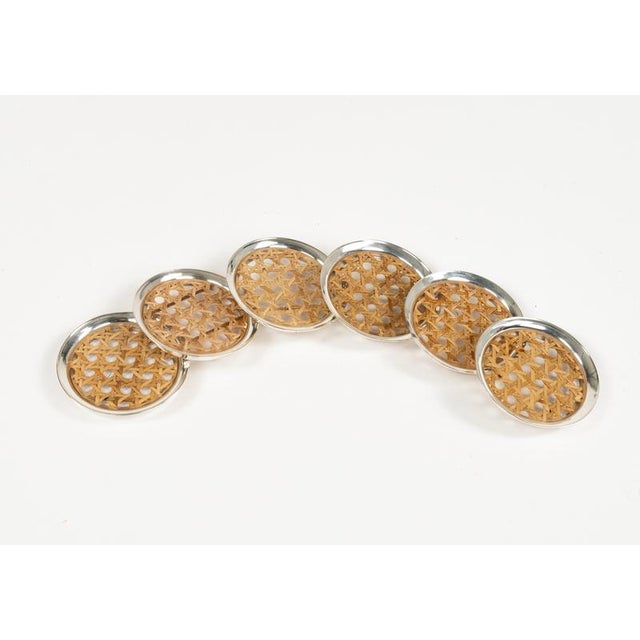 1970s Acrylic Glass, Rattan and Silver Coasters in the style of Christian Dior, Italy, 1970s, Set of 6 For Sale - Image 5 of 12