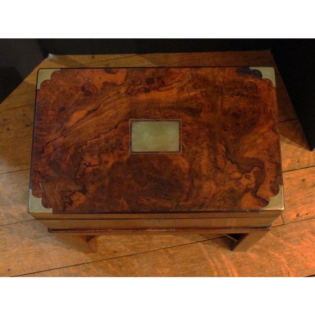C. 1860 Burl Walnut English Lap Desk on Custom Side Table Stand For Sale In Raleigh - Image 6 of 9