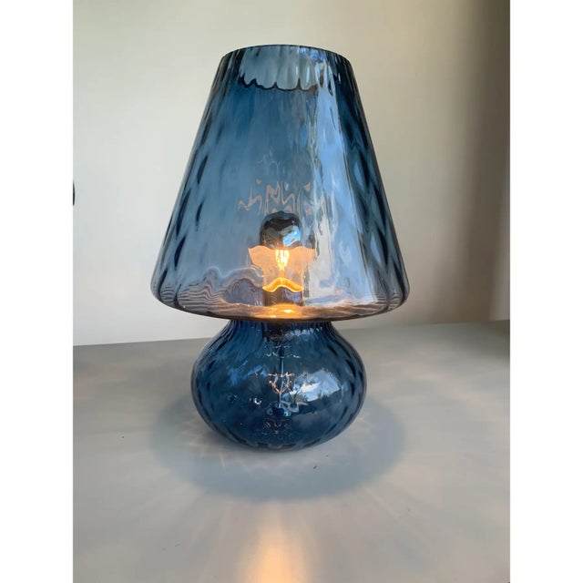 Blue Murano-Inspired Blue Glass Lamp With “Ballotton” Texture For Sale - Image 8 of 9