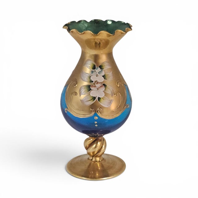 Mid 20th Century Mid-Century Venetian Hand-Blown Art Glass Cabinet Vase With Tre Fuochi Enamel 6" For Sale - Image 5 of 10