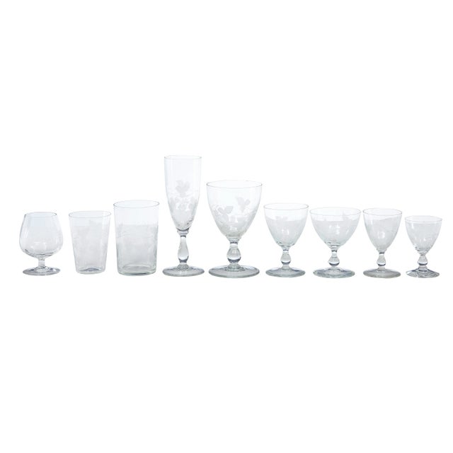 Savoy Vine Etched Glasses from Riihimaki, 1930s, Set of 69 For Sale - Image 12 of 12