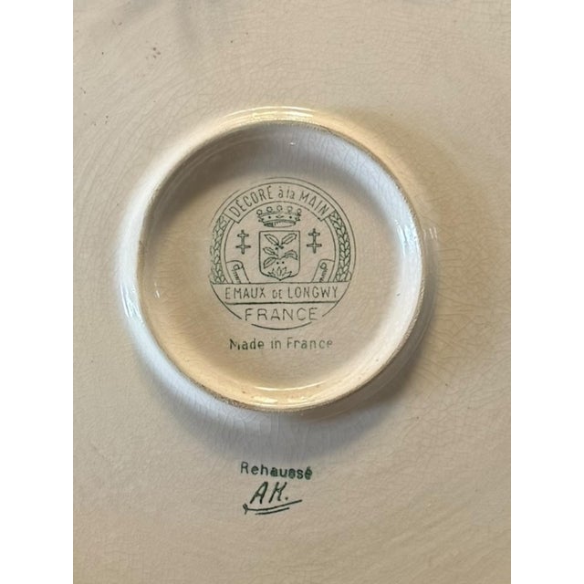 Ceramic Mid Century French Longwy Faience Decorative Plate With Birds, 13″ – Émaux De Longwy For Sale - Image 7 of 7