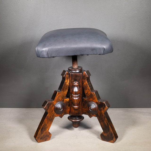 19th Century Reupholstered Antique Swivel Walnut Stool c.1880-1920 For Sale - Image 5 of 6