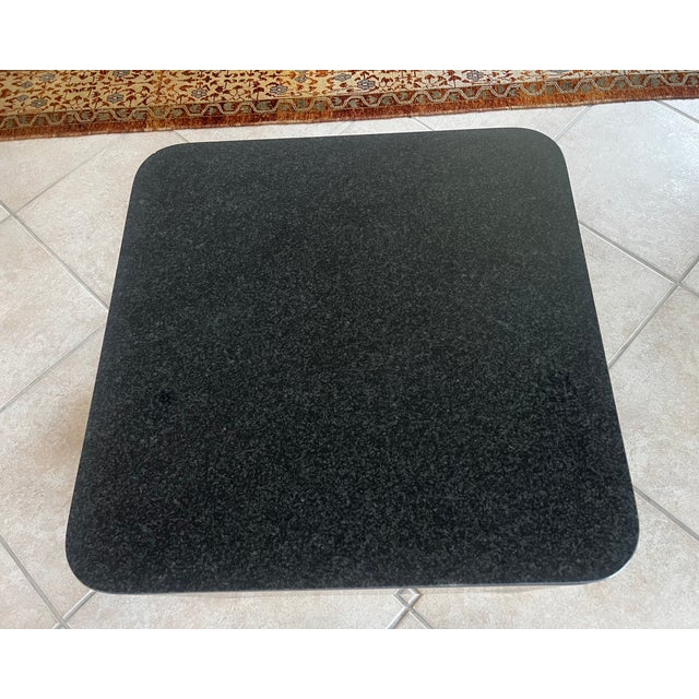 Postmodern 1980s Postmodern Karl Springer Style Black Lacquer Laminate, Granite & Brass Side Table For Sale - Image 3 of 3