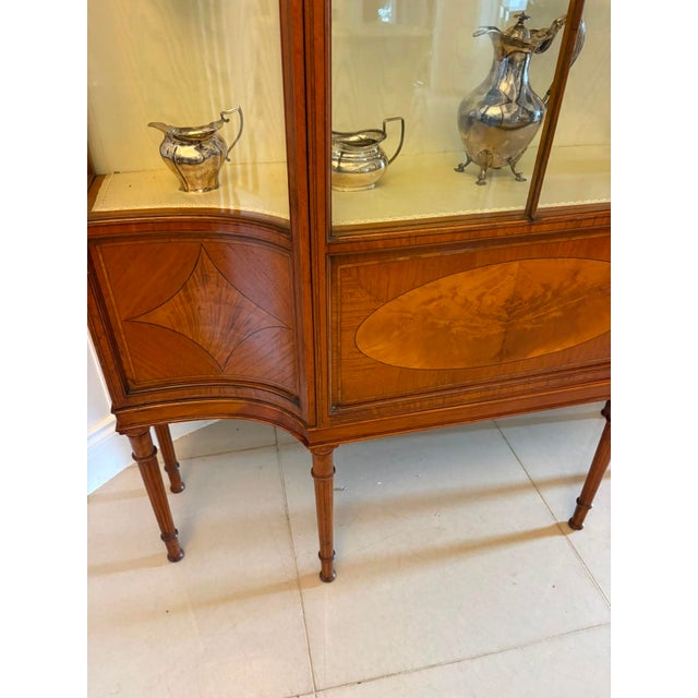 Antique Victorian Satinwood Inlaid Bow Front Display Cabinet, 1890 For Sale - Image 9 of 18
