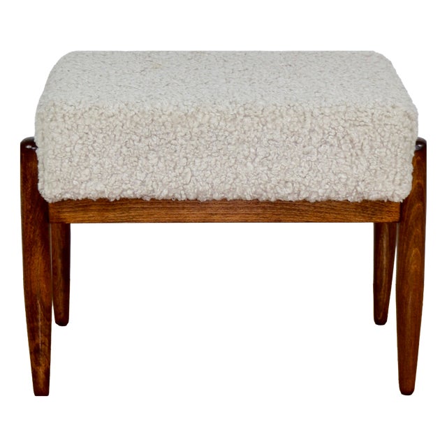 Cream Beige Bouclé Lamb Ottoman from Edmund Homa, 1970s For Sale