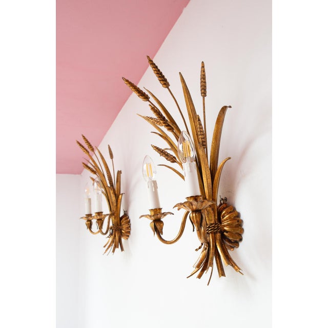 Metal Italian Gilt Metal Wall Sconces with Leaves and Ears of Wheat, 1970s, Set of 2 For Sale - Image 7 of 8