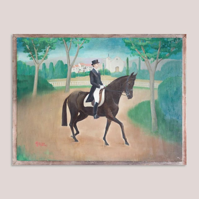 Modern Rosa Torras, Equestrian Rider in Landscape, 1950s, Oil on Board For Sale - Image 3 of 9