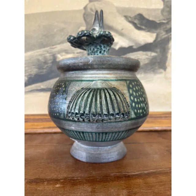 Blue Vintage Handmade Studio Pottery With Handles For Sale - Image 8 of 9