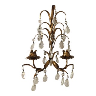 1960s Italian Gold Gilt Crystal Wall Sconce For Sale