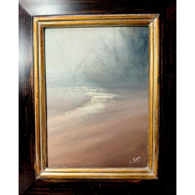 1970s Contemporary Original JMP Foggy Coastline Seascape Beach Oil Painting on Board For Sale In New York - Image 6 of 11