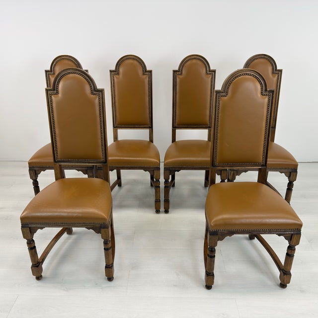 1960s High Back Leather Dining Chairs – Set of 6 For Sale - Image 5 of 12