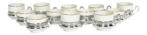 Sterling Silver German Porcelain Expresso Set - 12 Pieces