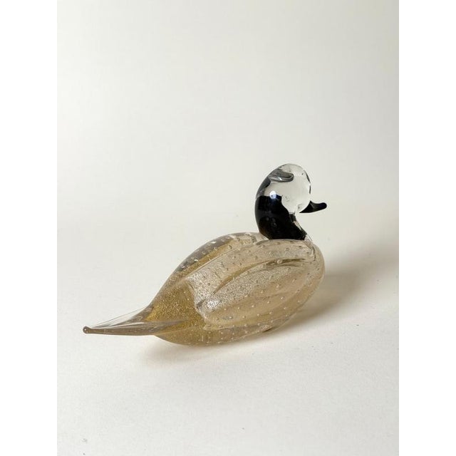 Black Italian Murano Glass Duck Sculpture with Gold Leaf and Controlled Bubbles, 1970s For Sale - Image 8 of 10