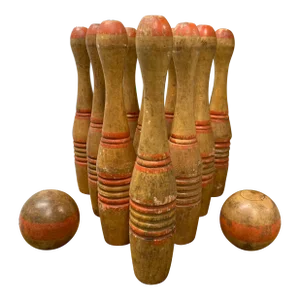 Early 20th Century Set of Wooden Skittles- 12 Pieces