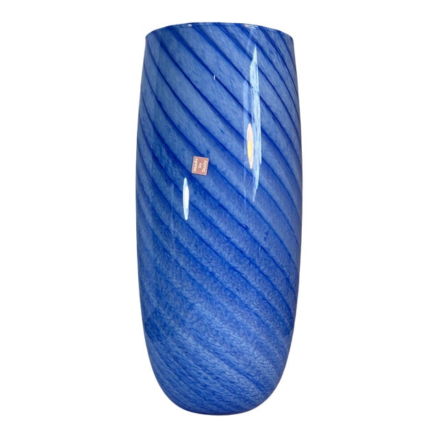 Murano Art GLass Blue Swirl Vase For Sale
