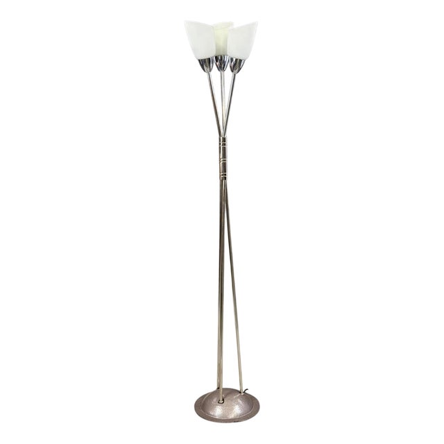 Mid-Century Chrome Floor Lamp with Opaline Glass, 1960s For Sale