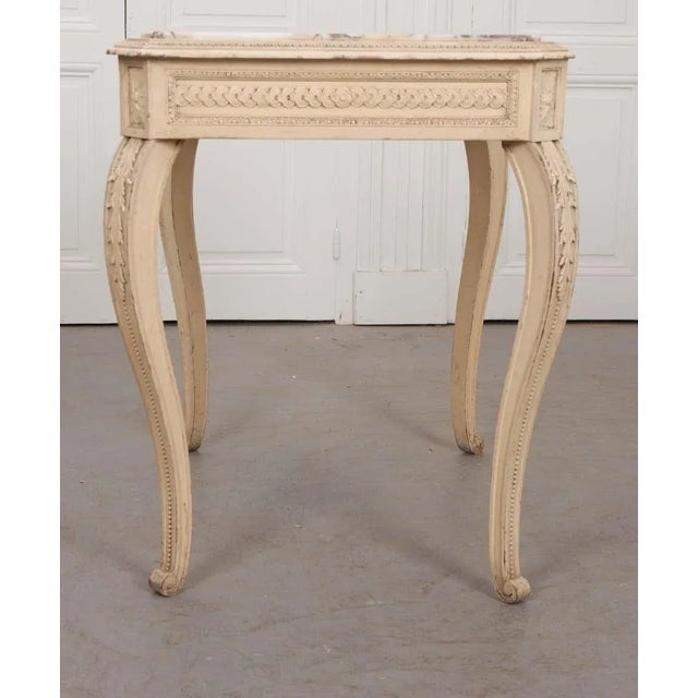 Cream 19th Century French Louis XV Style Painted Marble-Top Table For Sale - Image 8 of 9