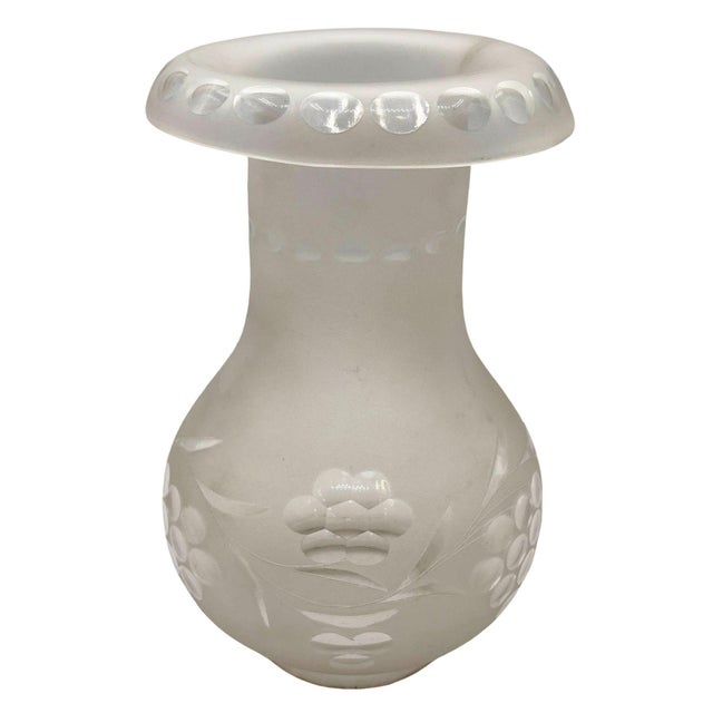 Victorian Late 19th Century Victorian Frosted Wheel Cut Glass Oil Lamp Fluted Hurricane Shade For Sale - Image 3 of 9