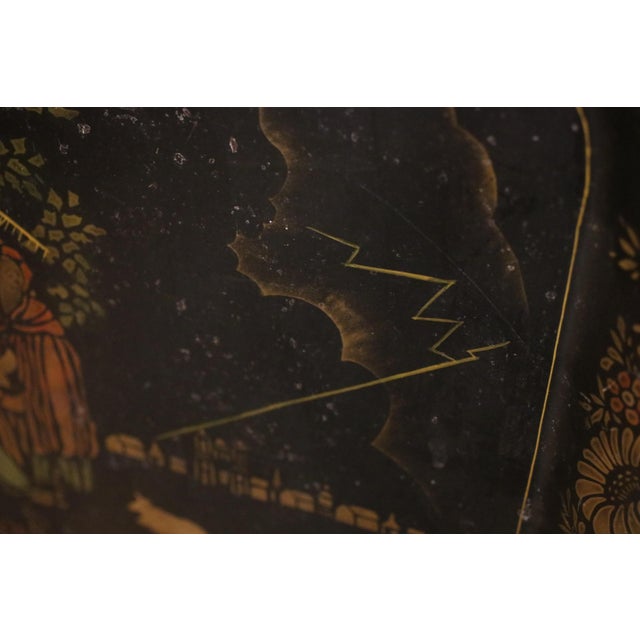 Large Hand Painted Toleware Tray Signed S. Callnin 1969 - "The Thunderstorm" Folk Art For Sale - Image 11 of 16
