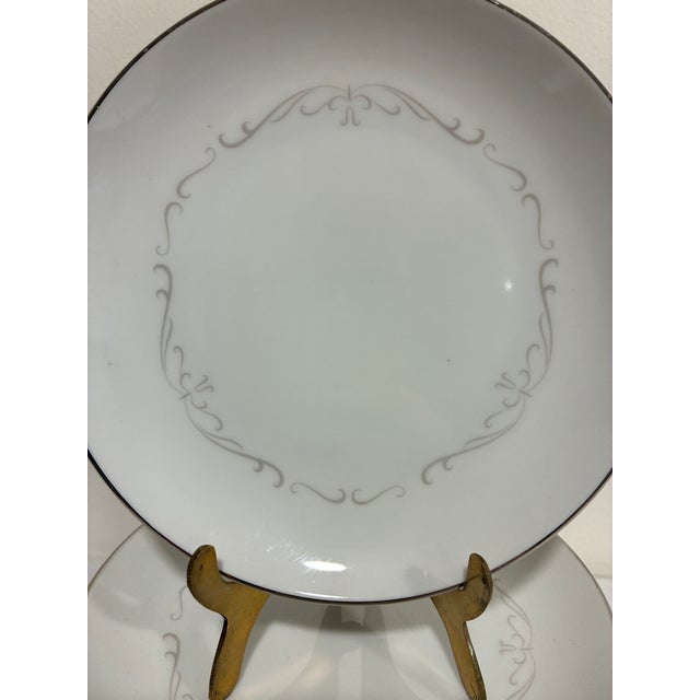 Farmhouse Vintage Kimberly Fine China "Trianon" Platinum Trim Bread Plates, Set of 12, Japan For Sale - Image 3 of 13