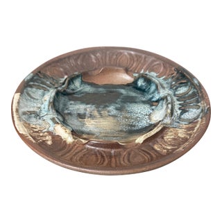 Midcentury Glazed Blue and Brown Ashtray For Sale
