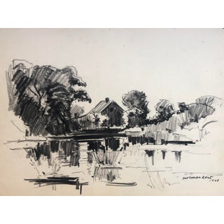 1949 Norman Kent Landscape With Cabin & Pond For Sale