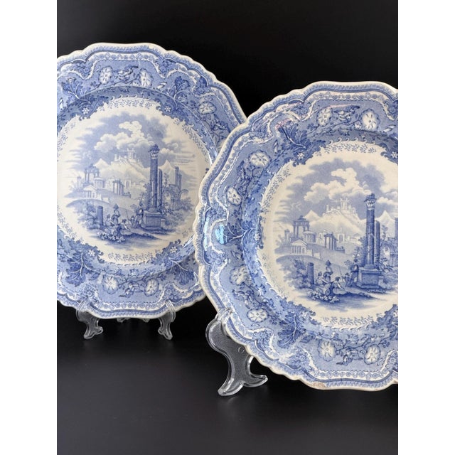Blue Acropolis Transferware Plates, Set of 3, England, 9.4in, Set of 3 For Sale - Image 6 of 12