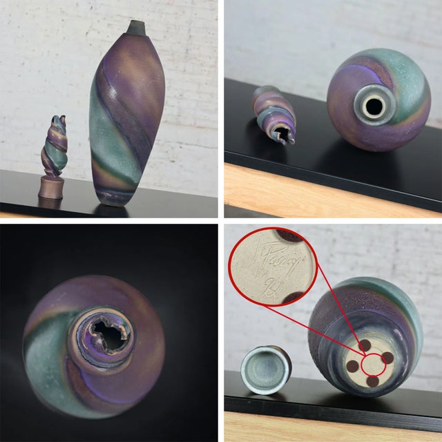 1992 Modern Purple & Teal Swirl Pottery Overscale Bottle or Floor Vessel Artist Signed For Sale - Image 12 of 12