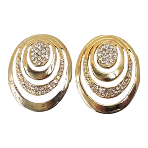 1984 Vintage Mimi di N Oval Rhinestone Clip Earrings- 2 Pieces