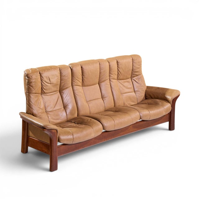 Ekornes Stressless Mid Century Buckingham Leather Reclining Sofa For Sale - Image 9 of 10