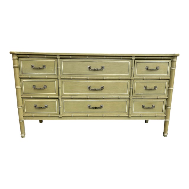 Mid 20th Century Henry Link Faux Bamboo Bali Hai 9 Draw Dresser For Sale