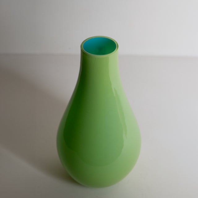 1980s Royal Art Glass Green and Turquoise Flower Vase For Sale - Image 5 of 5