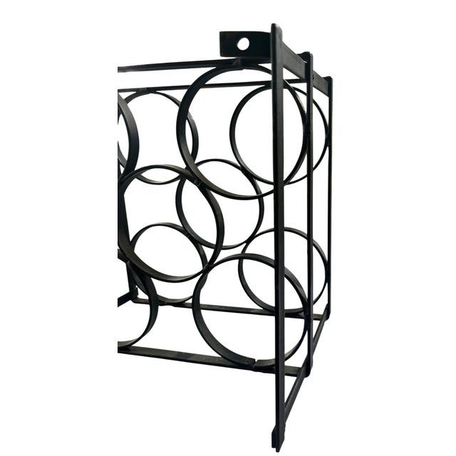 1970s Vintage Mid-Century Modern Geometric Iron Wall-Mount 5 Bottle Wine Rack For Sale - Image 5 of 9
