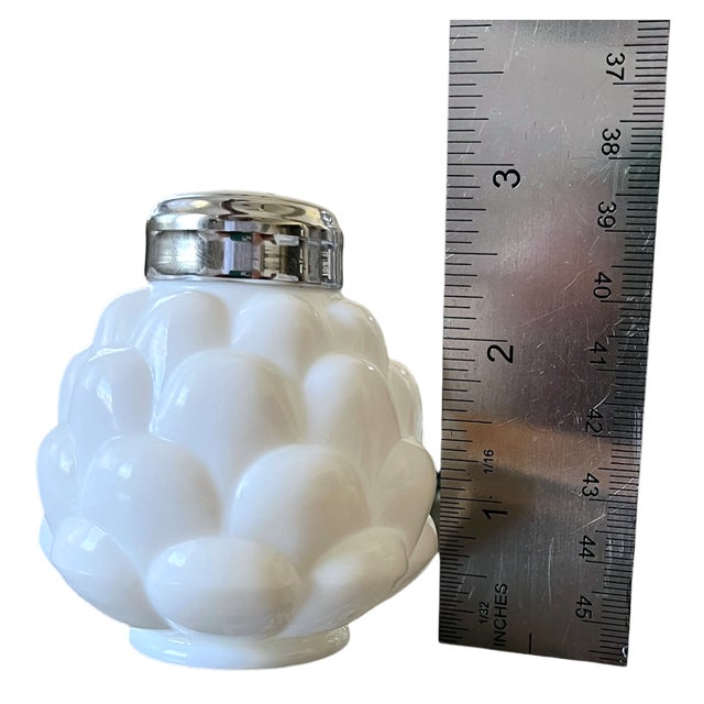 French Country 1940s White Milk Glass Artichoke-Form Salt & Pepper Shakers - Pair For Sale - Image 3 of 9