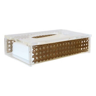 Wicker Cane Lucite Acrylic Tissue Box Dior Style For Sale