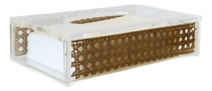 Wicker Cane Lucite Acrylic Tissue Box Dior Style