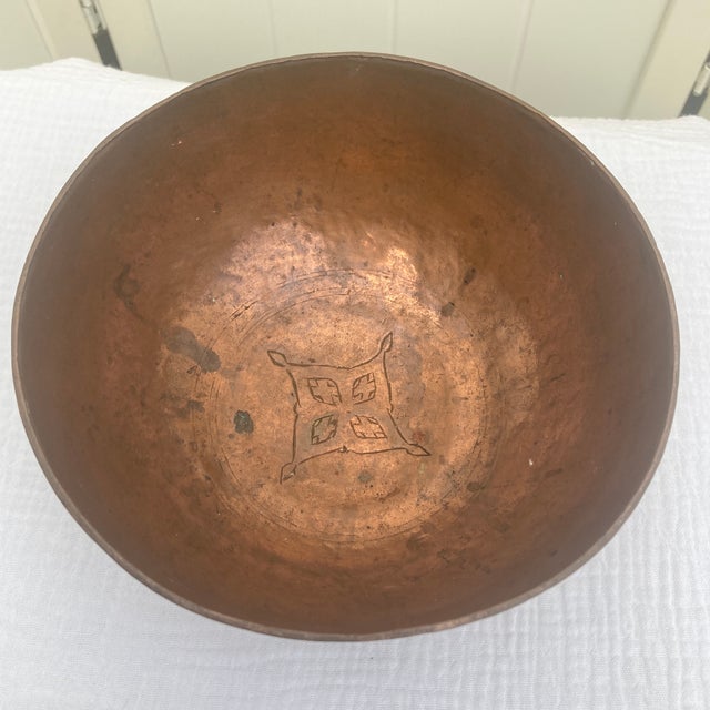 19th C. Antique Indo-Persian Hand-Engraved Copper Decorative Bowl For Sale - Image 4 of 12
