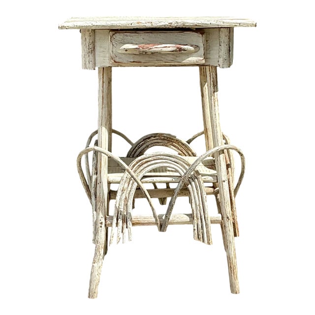 Vintage Primitive Wood Side Table For Sale