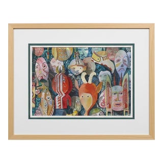 Linda Morgan Colorful Abstract Contemporary Watercolor Painting Masks For Sale