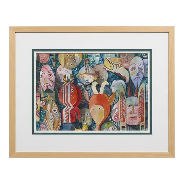 Linda Morgan Colorful Abstract Contemporary Watercolor Painting Masks For Sale