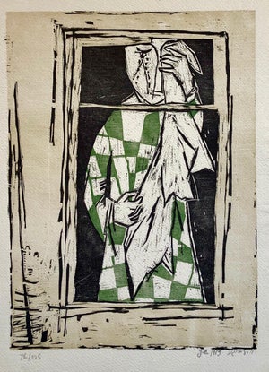 Yosl Bergner, 1959 Israeli Yosl Bergner Modernist Color Woodcut Woodblock Print, c.1959