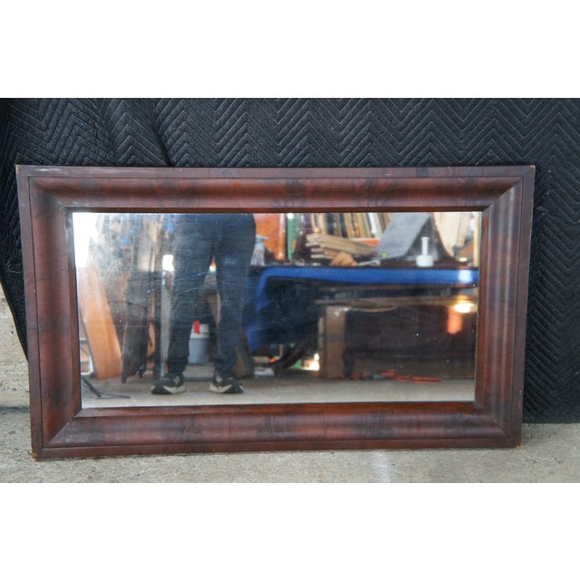 Brown Antique American Empire Flame Mahogany Rectangular Wall Vanity Mirror 28" X 48" For Sale - Image 8 of 12