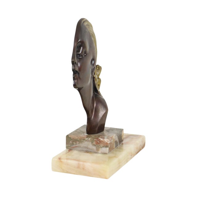 Bronze Art Deco Sculpture of a Woman on Marble, 1930s For Sale - Image 3 of 16