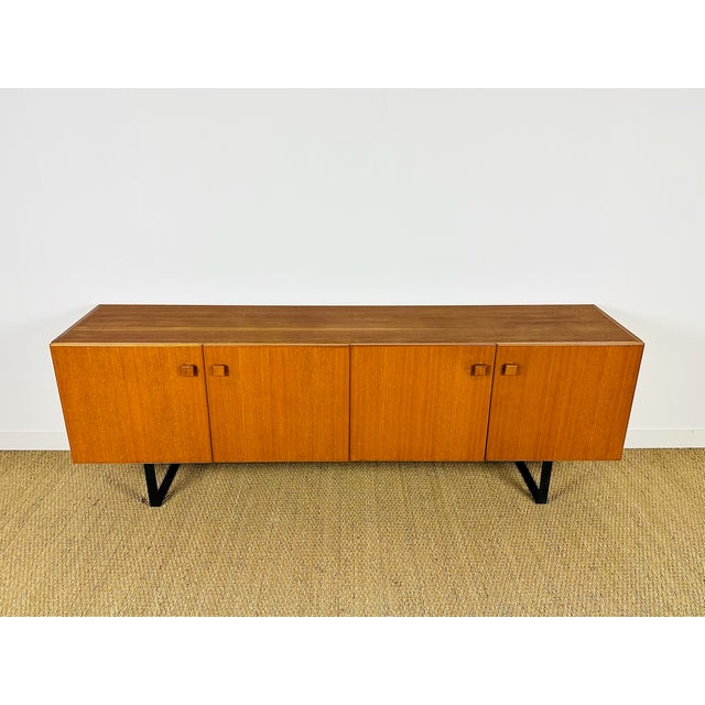 Mid-Century Modern Scandinavian Teak Sideboard with Metal Sled-Style Legs, 1960 For Sale - Image 3 of 15