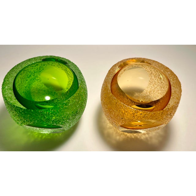 Set of 2 MCM Murano Sommerso Style Votive Candle Holders Geode Sugared Glass Aprox. dimensions: 3.4"H x 3.5" diameter Very...