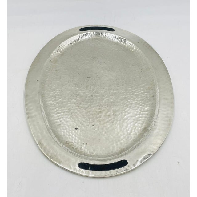 Emilia Castillo Mexican Modern Hammered Silver Tray by Emilia Castillo, Taxco Mexico 1980s For Sale - Image 4 of 12