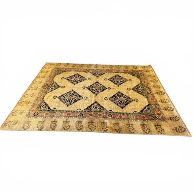 1980s Vintage Serapi-Inspired Rug | 8'10" X 11'3" | Diamond Medallion Design | Handwoven Wool Rug For Sale - Image 5 of 5