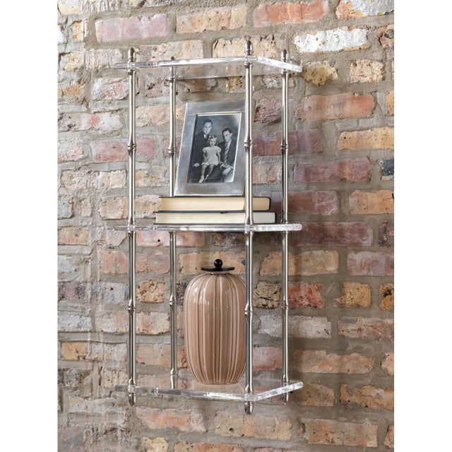Hollywood Regency Carmel 3-Tier Bamboo Nickel/Lucite Shelf, 14" Wide For Sale - Image 3 of 3