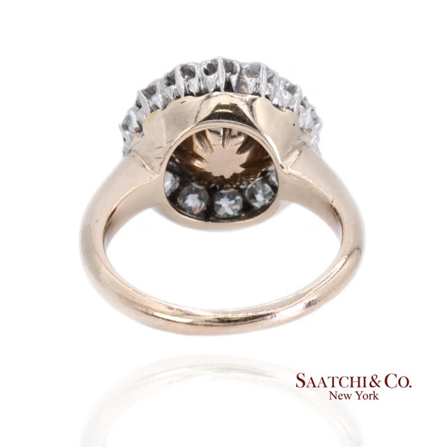Mid 20th Century 14k Cat Eye Diamond Ring Womens Vintage Halo Elegant Old Money Minimalist, Size 5.25 For Sale - Image 5 of 9